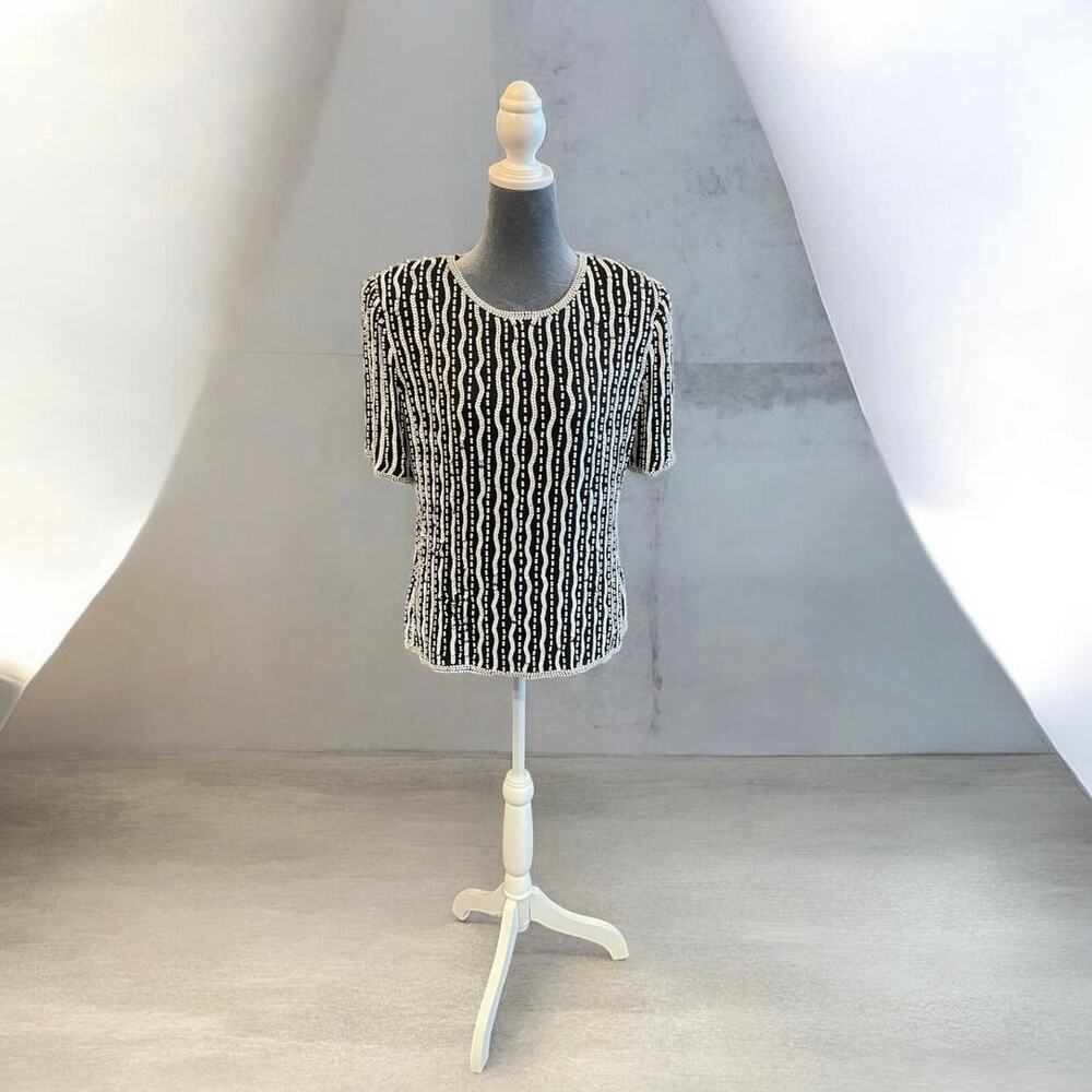 Vintage Stenay Sequin Silk Top Cocktail Glam Top Large